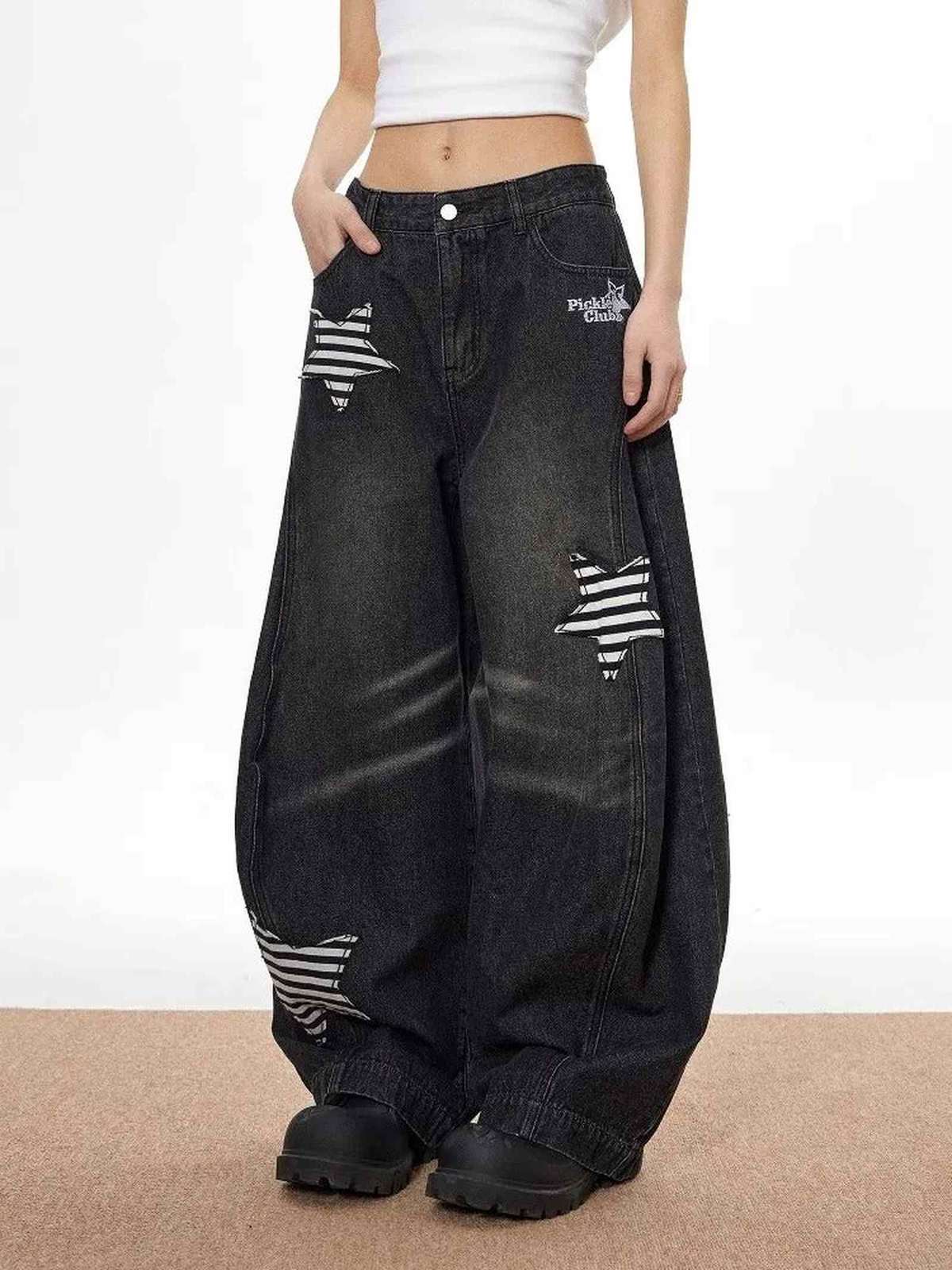 Americana Raw Edge Star Wide Leg Denim - IMG