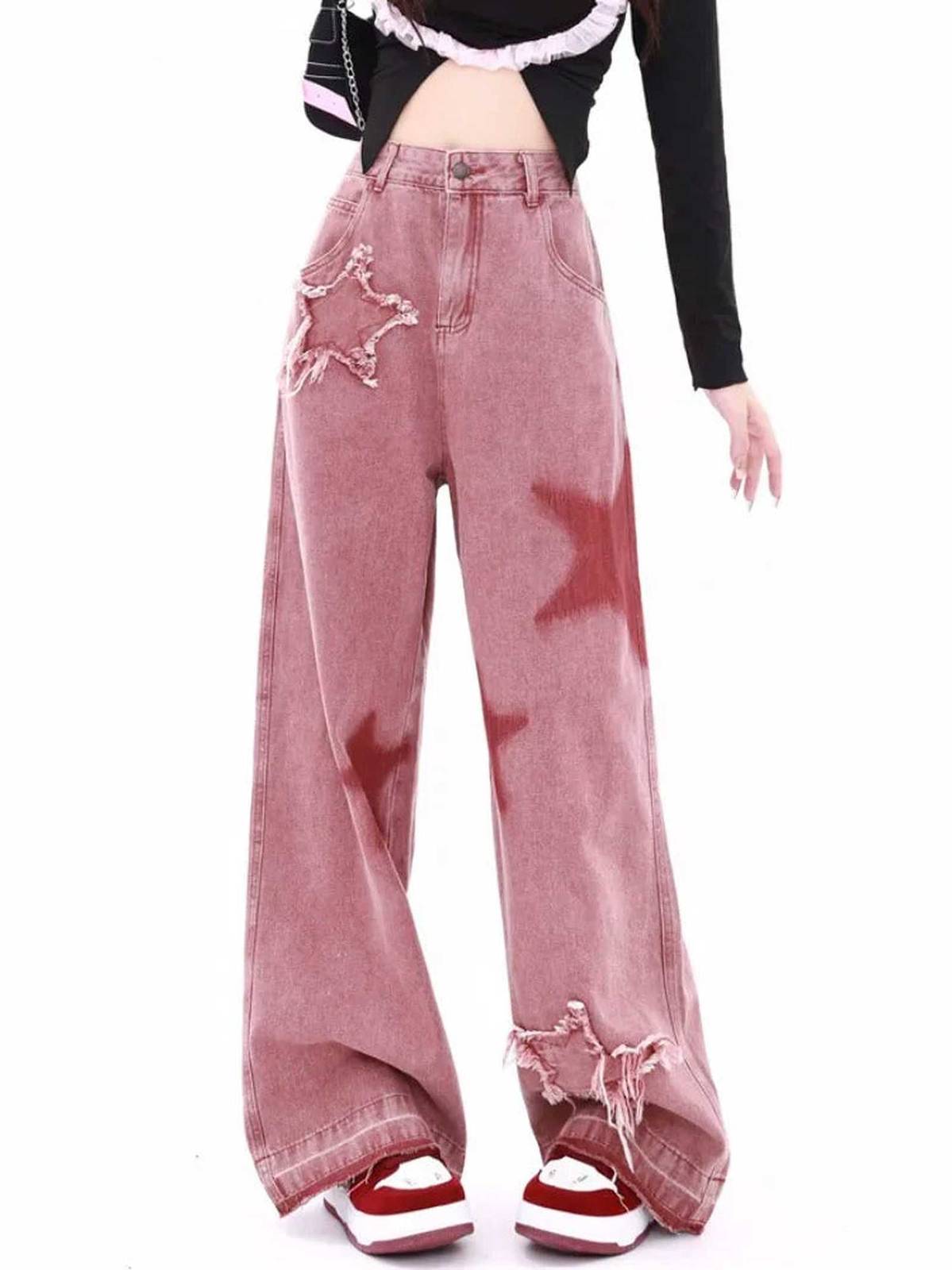 Americana Raw Edge Star Wide Leg Denim - IMG