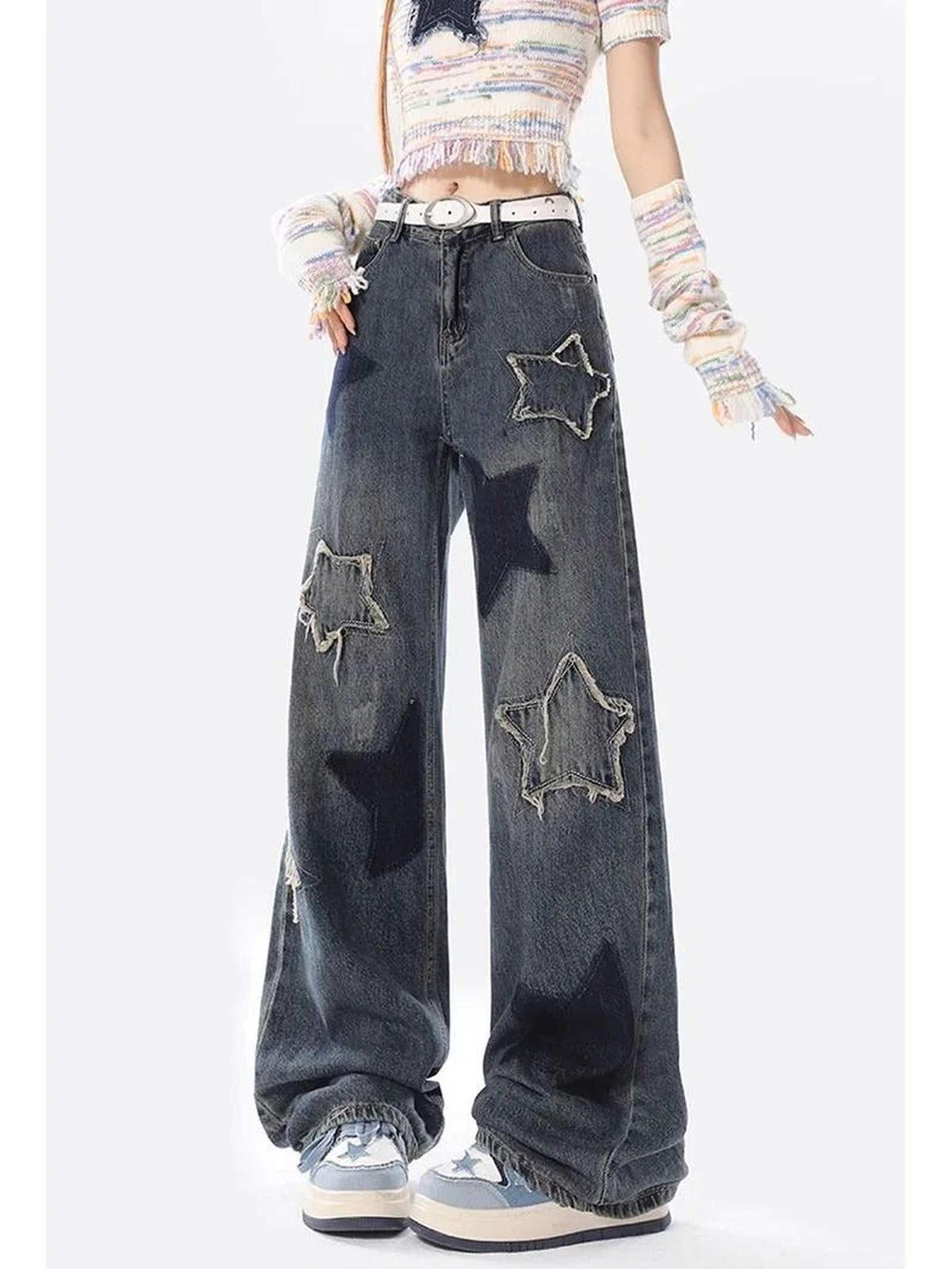 Americana Raw Edge Star Wide Leg Denim - IMG