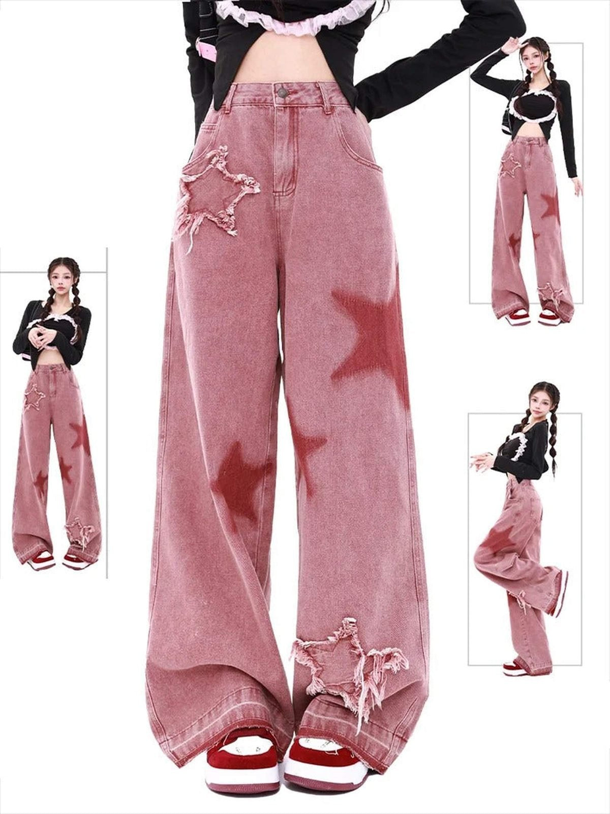 Americana Raw Edge Star Wide Leg Denim - IMG