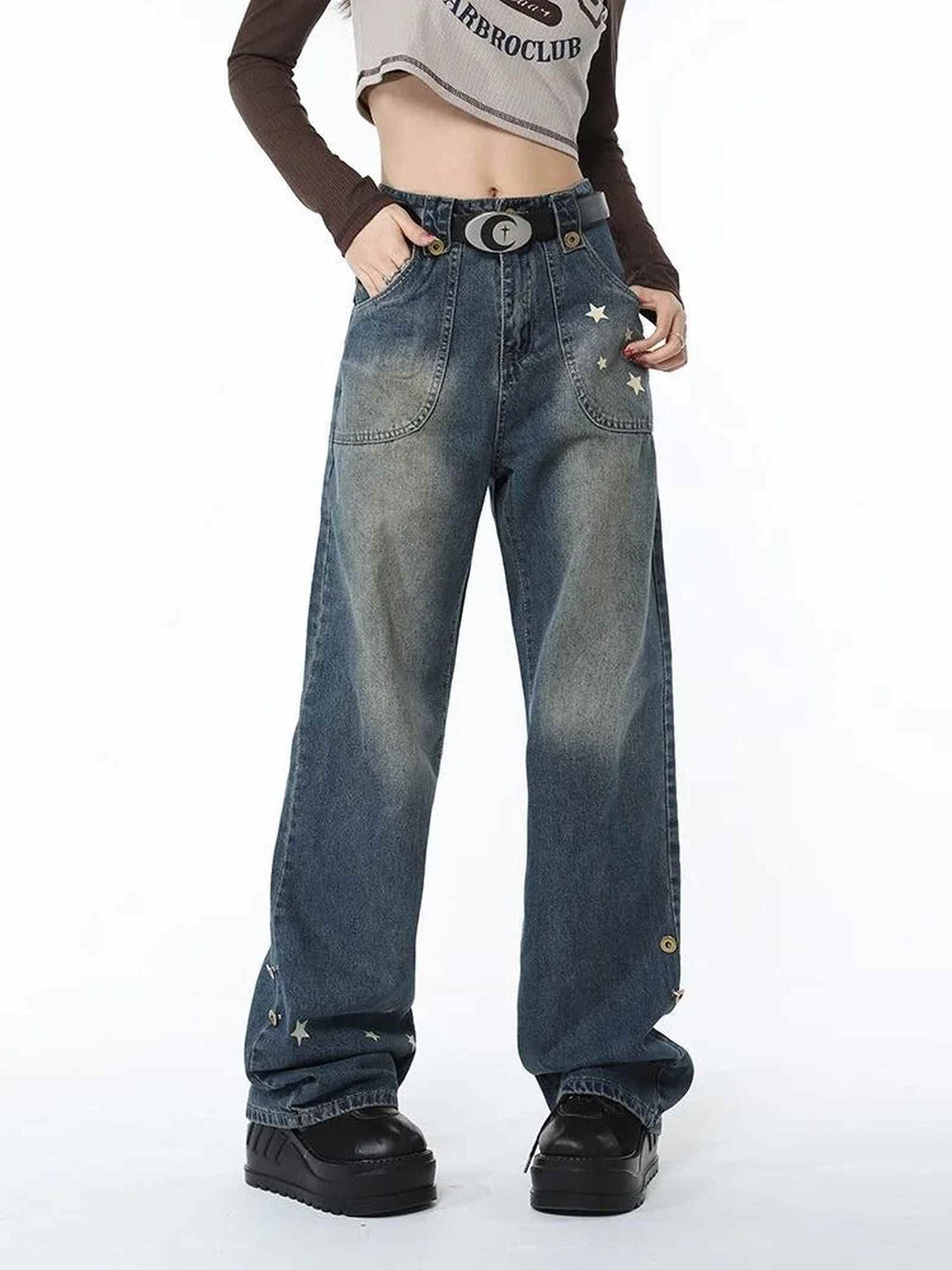 Americana Raw Edge Star Wide Leg Denim - IMG