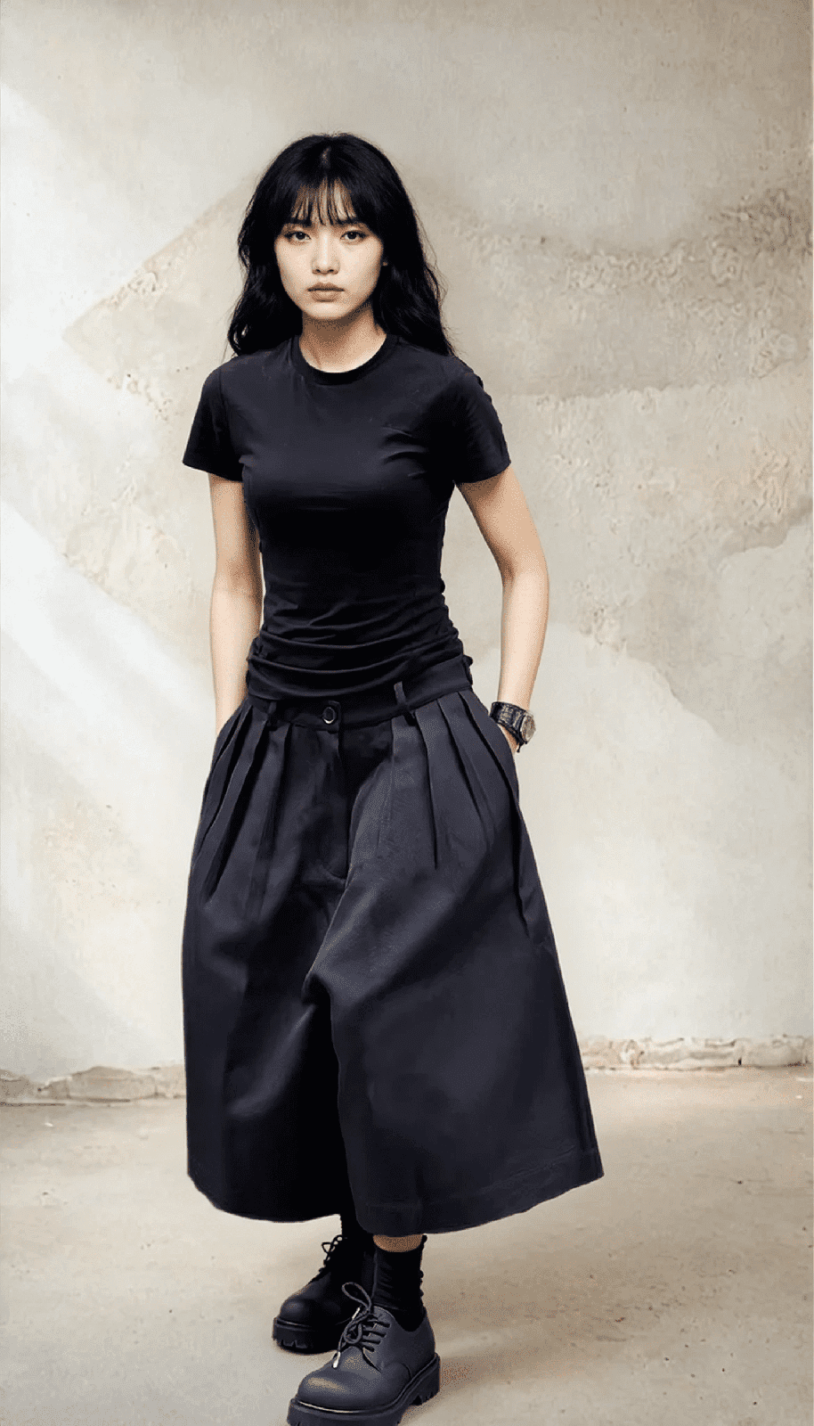 Black Pleated Wide Leg Baggy Jorts - IMG