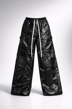 Black Shiny PU Wide-Leg Pants - IMG