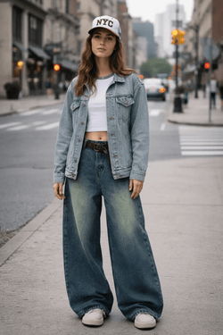Blue Curved Wide-Leg Vintage Jeans - IMG