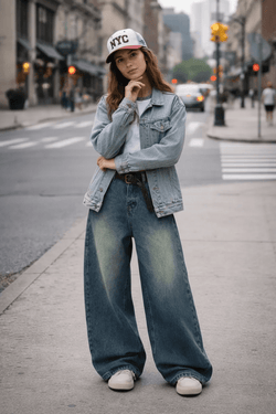 Blue Curved Wide-Leg Vintage Jeans - IMG