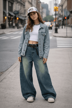 Blue Curved Wide-Leg Vintage Jeans - IMG