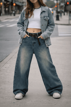 Blue Curved Wide-Leg Vintage Jeans - IMG