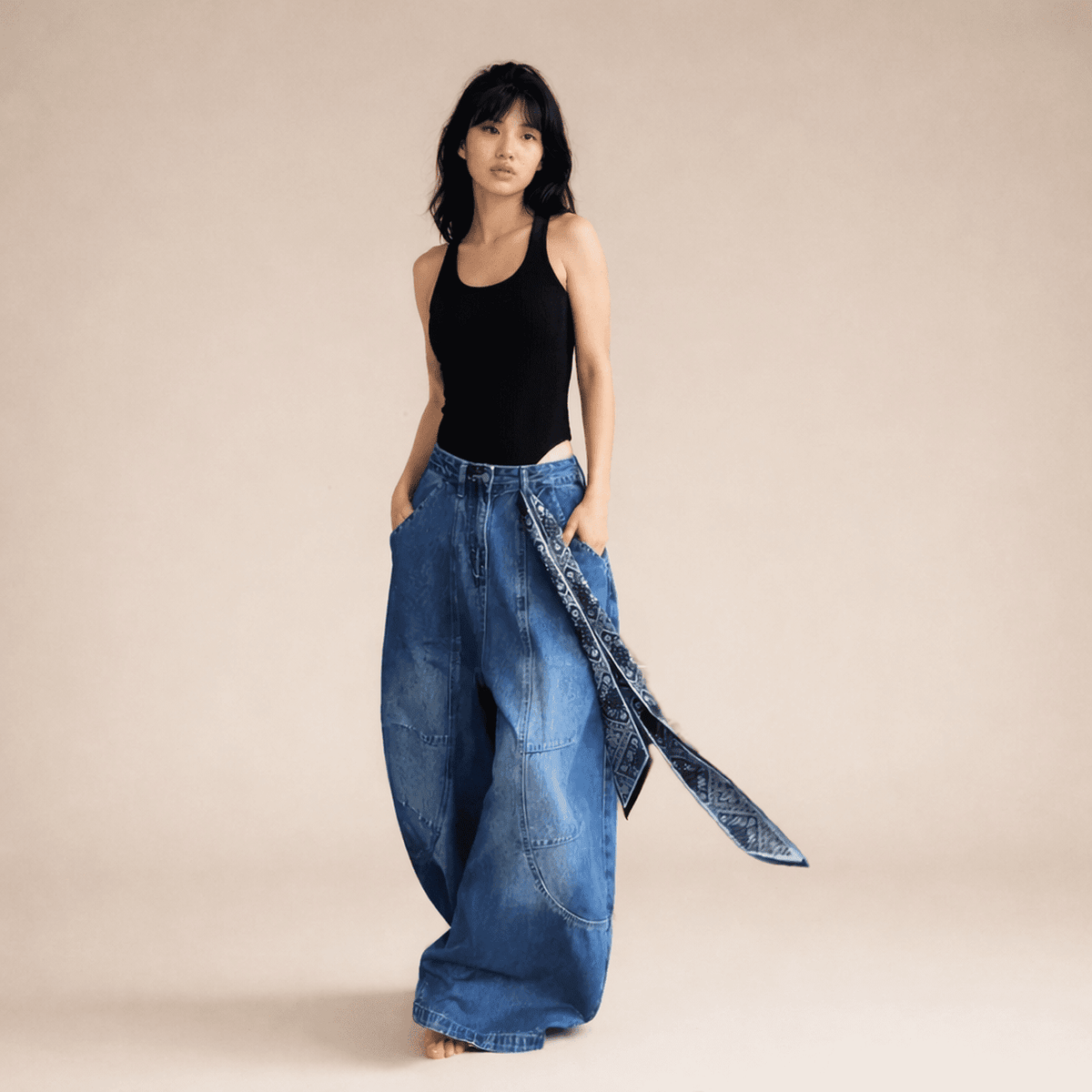 Blue Wide Leg Baggy Jeans - IMG