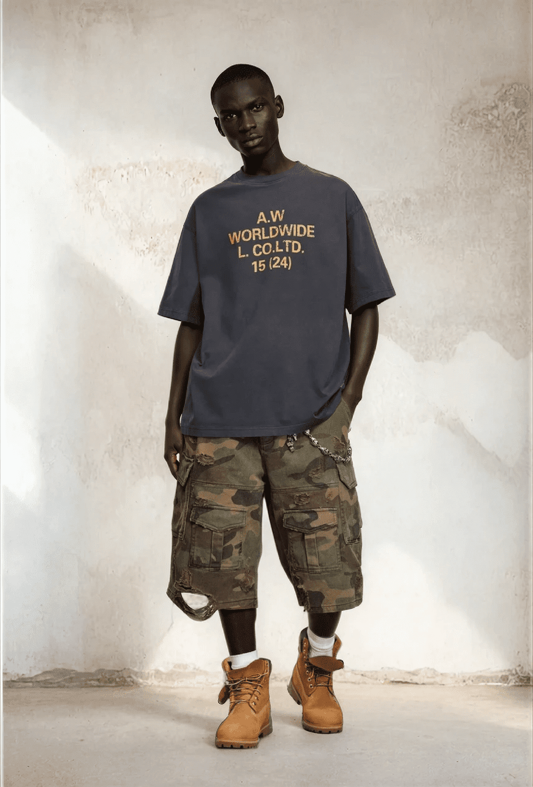 Camo Ripped Oversized Cargo Shorts - IMG