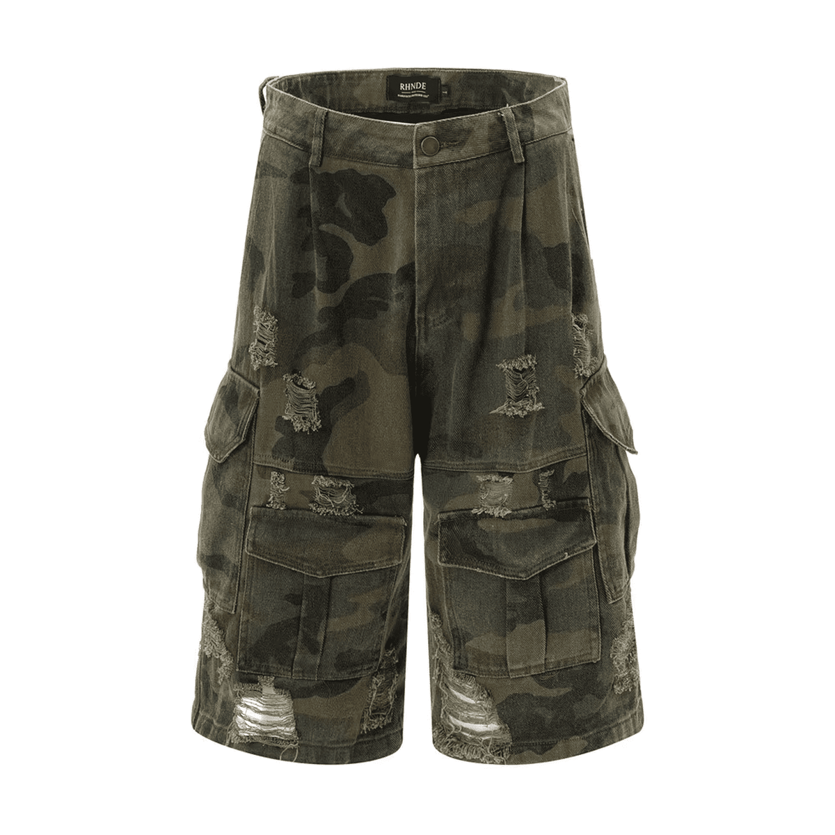 Camo Ripped Oversized Cargo Shorts - IMG