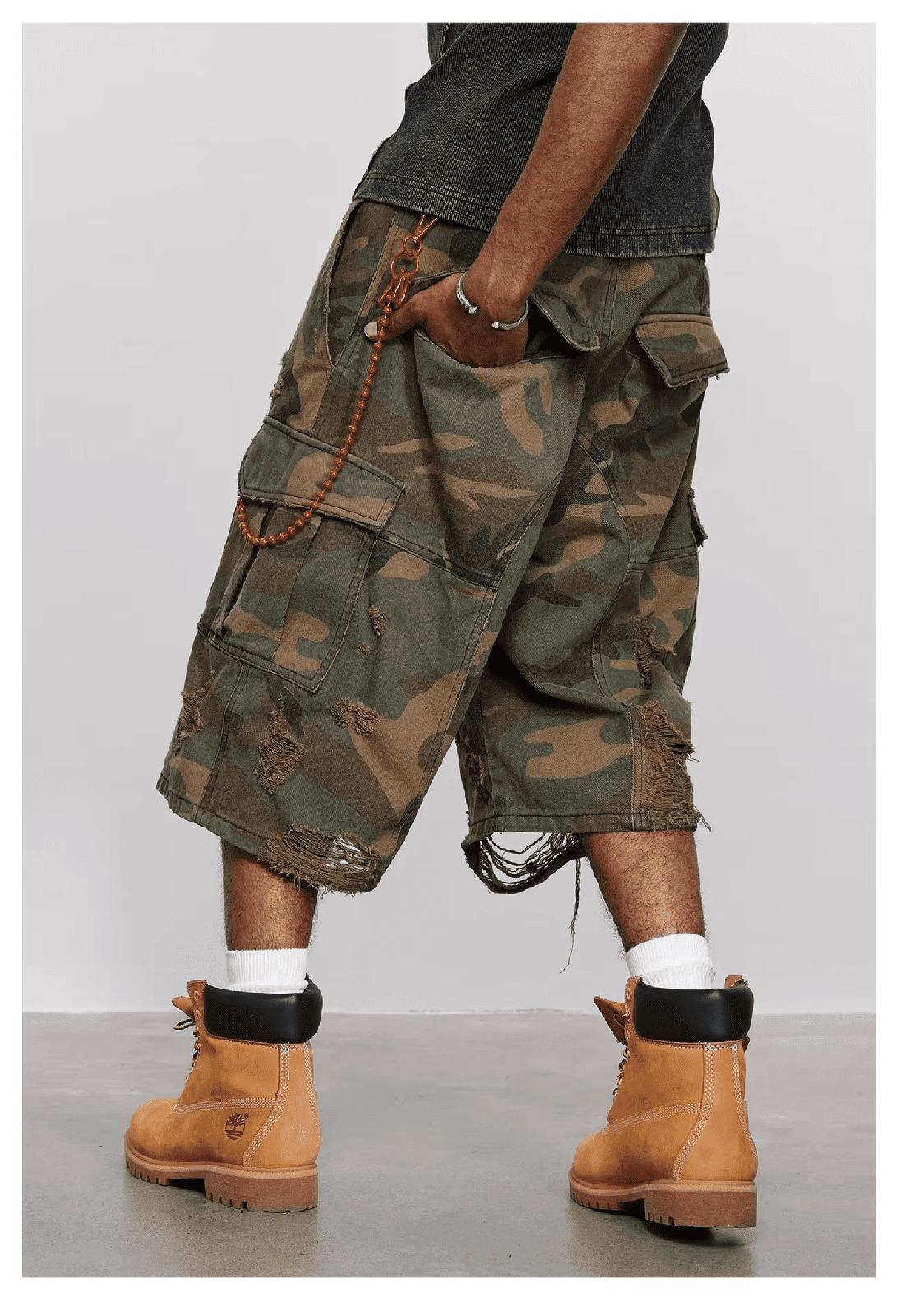Camo Ripped Oversized Cargo Shorts - IMG