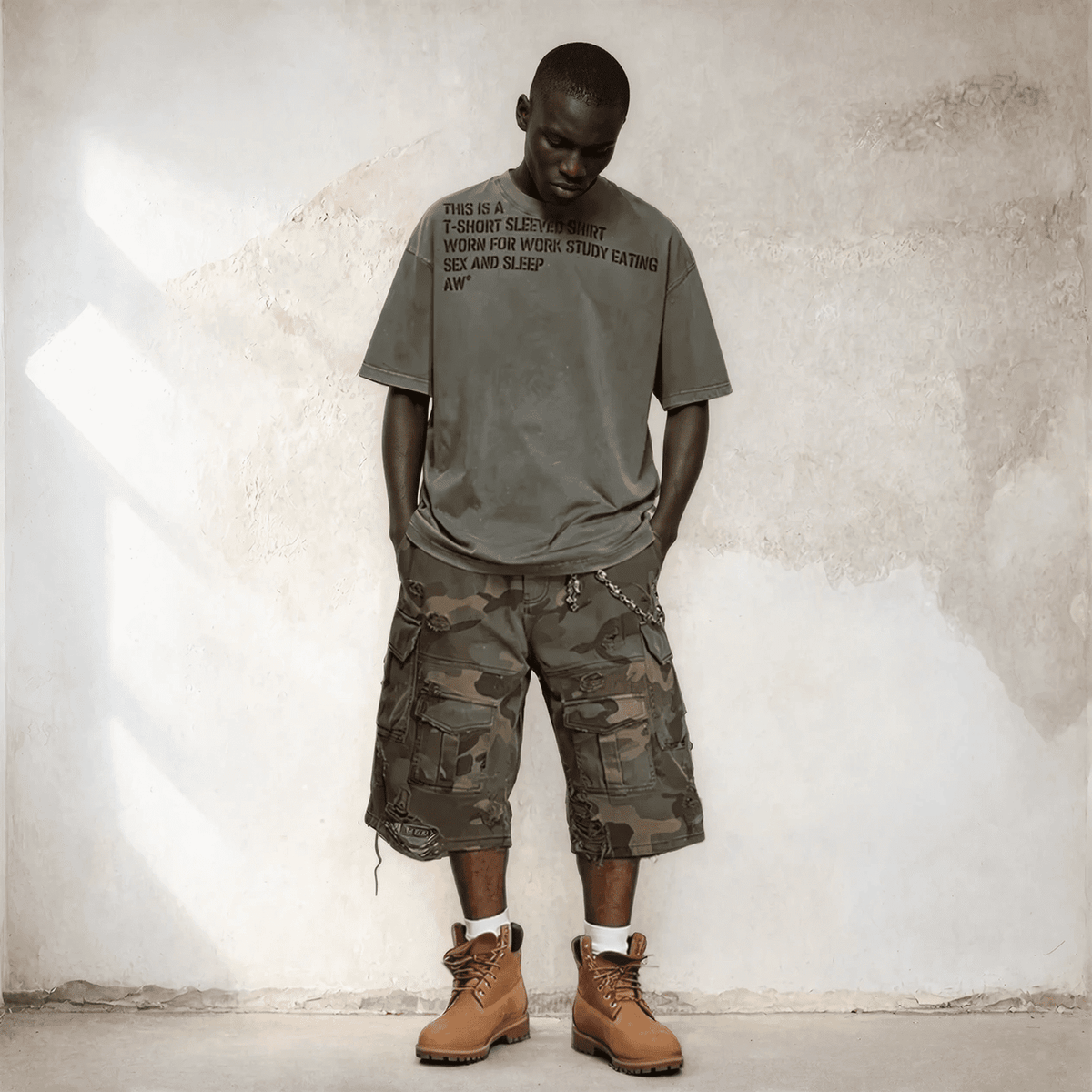 Camo Ripped Oversized Cargo Shorts - IMG