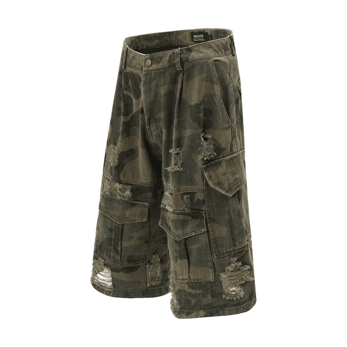 Camo Ripped Oversized Cargo Shorts - IMG