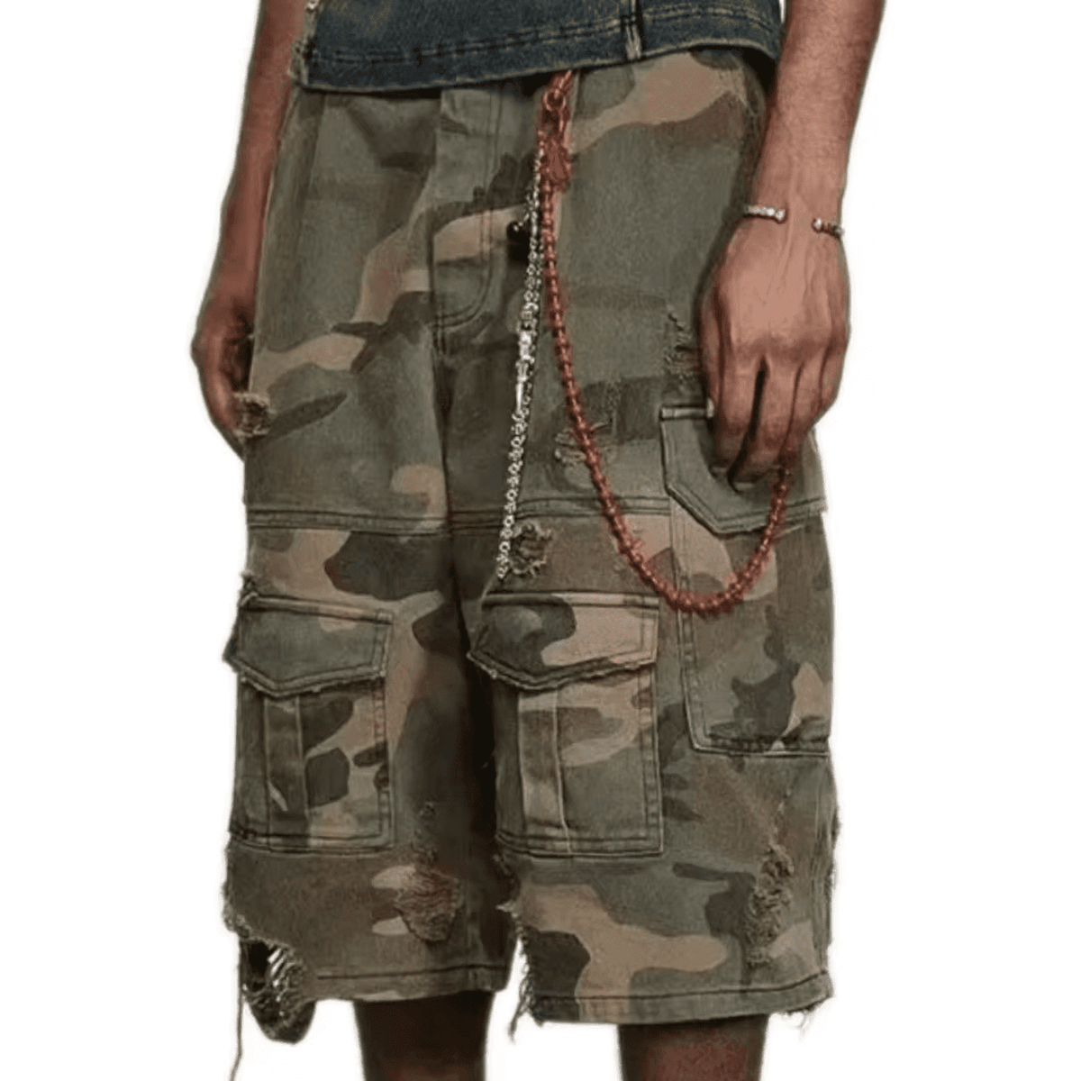 Camo Ripped Oversized Cargo Shorts - IMG