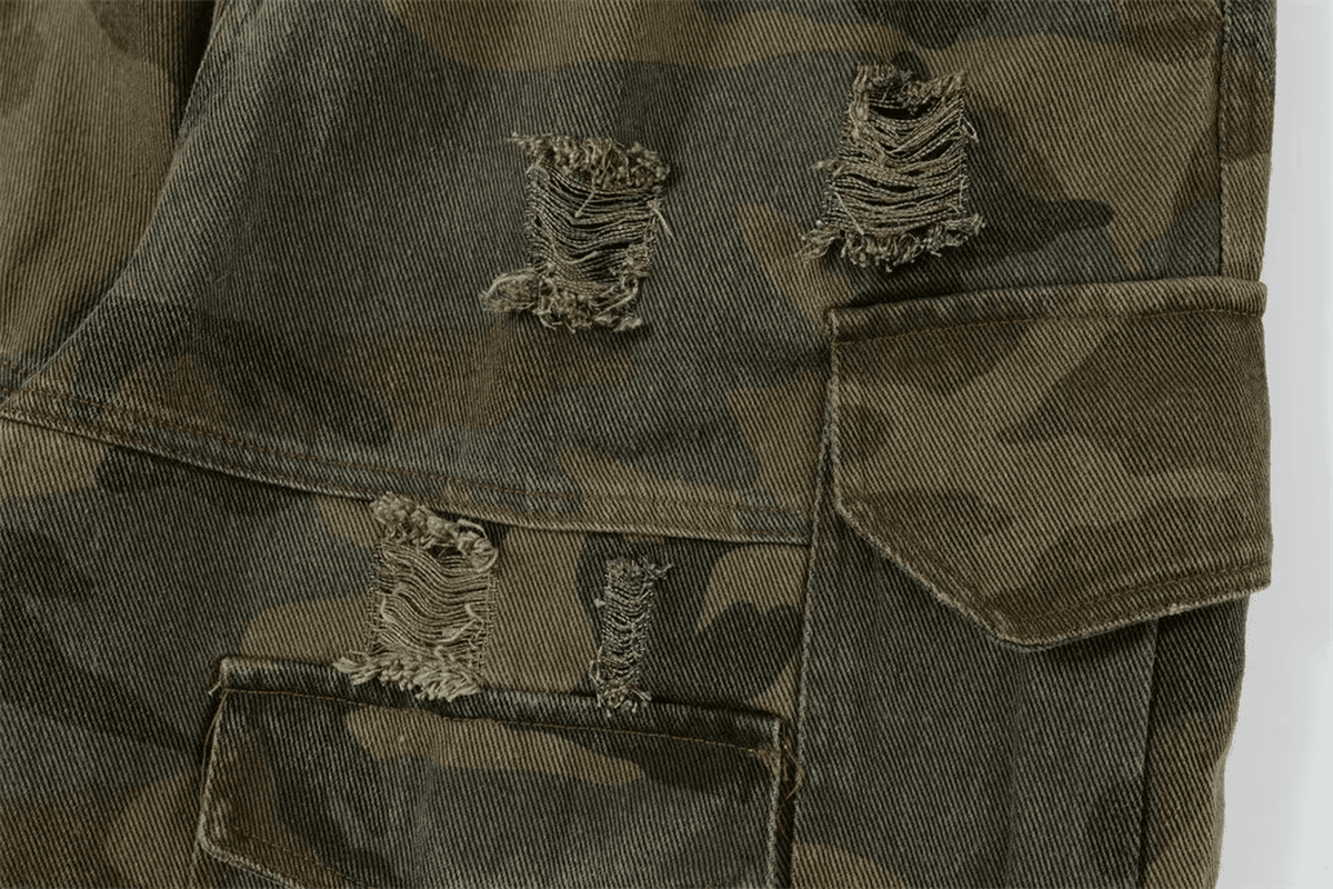 Camo Ripped Oversized Cargo Shorts - IMG