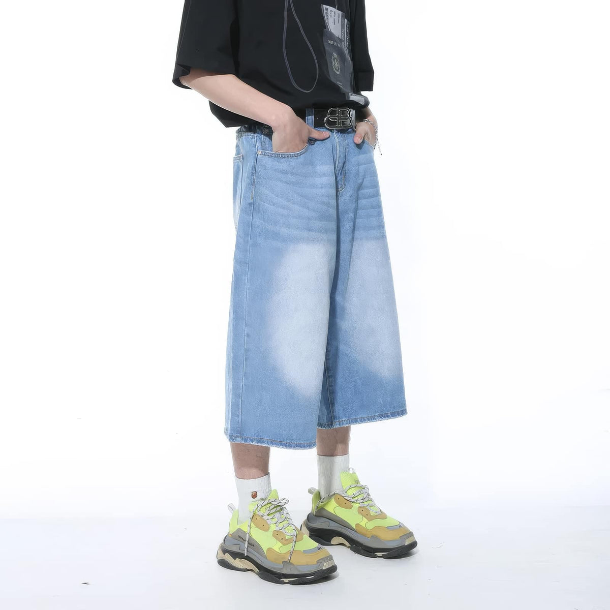 Classic Distressed Blue Denim Baggy Shorts - IMG
