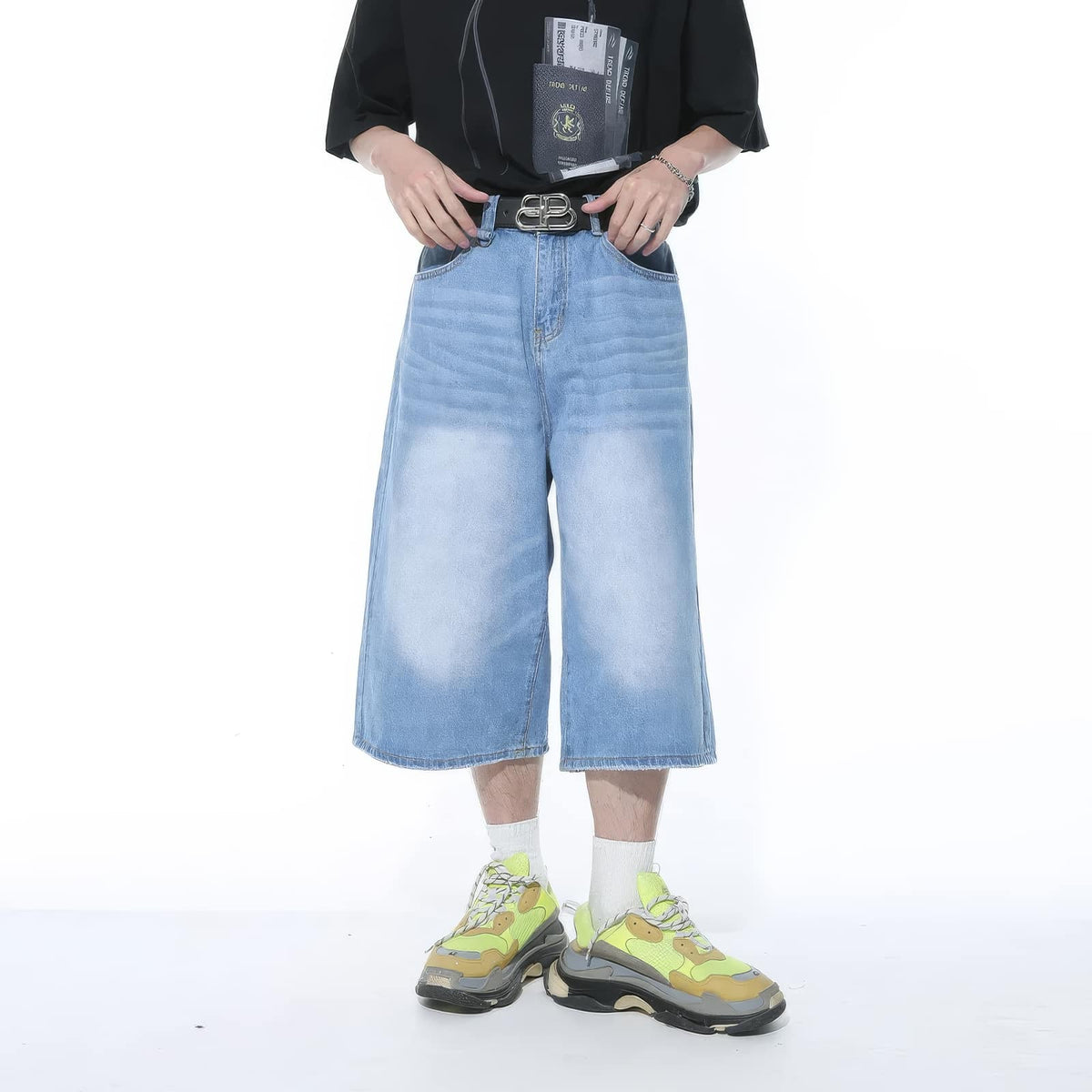 Classic Distressed Blue Denim Baggy Shorts - IMG