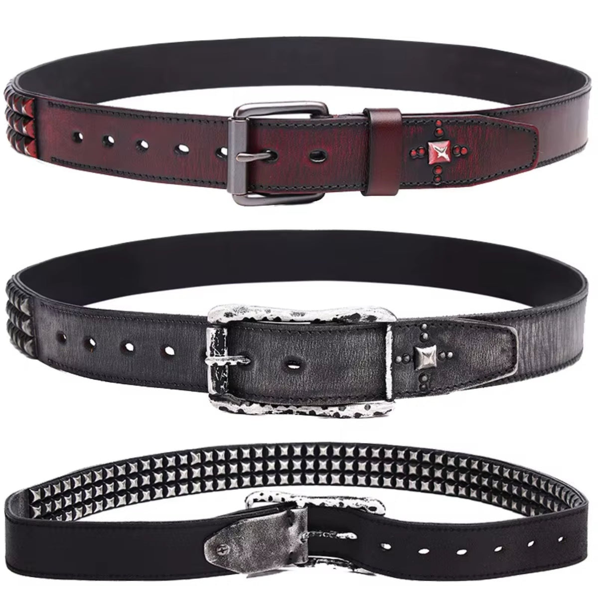 Crimson Pyramid Stud Belt // Heavy Metal Rivet Edition - IMG