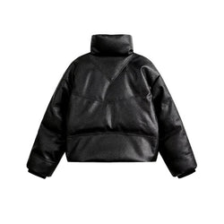 Cropped Textured Black Streetwear Leather Jacket - IMG