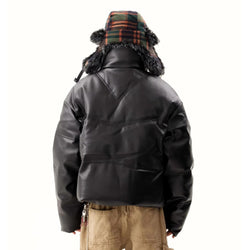 Cropped Textured Black Streetwear Leather Jacket - IMG