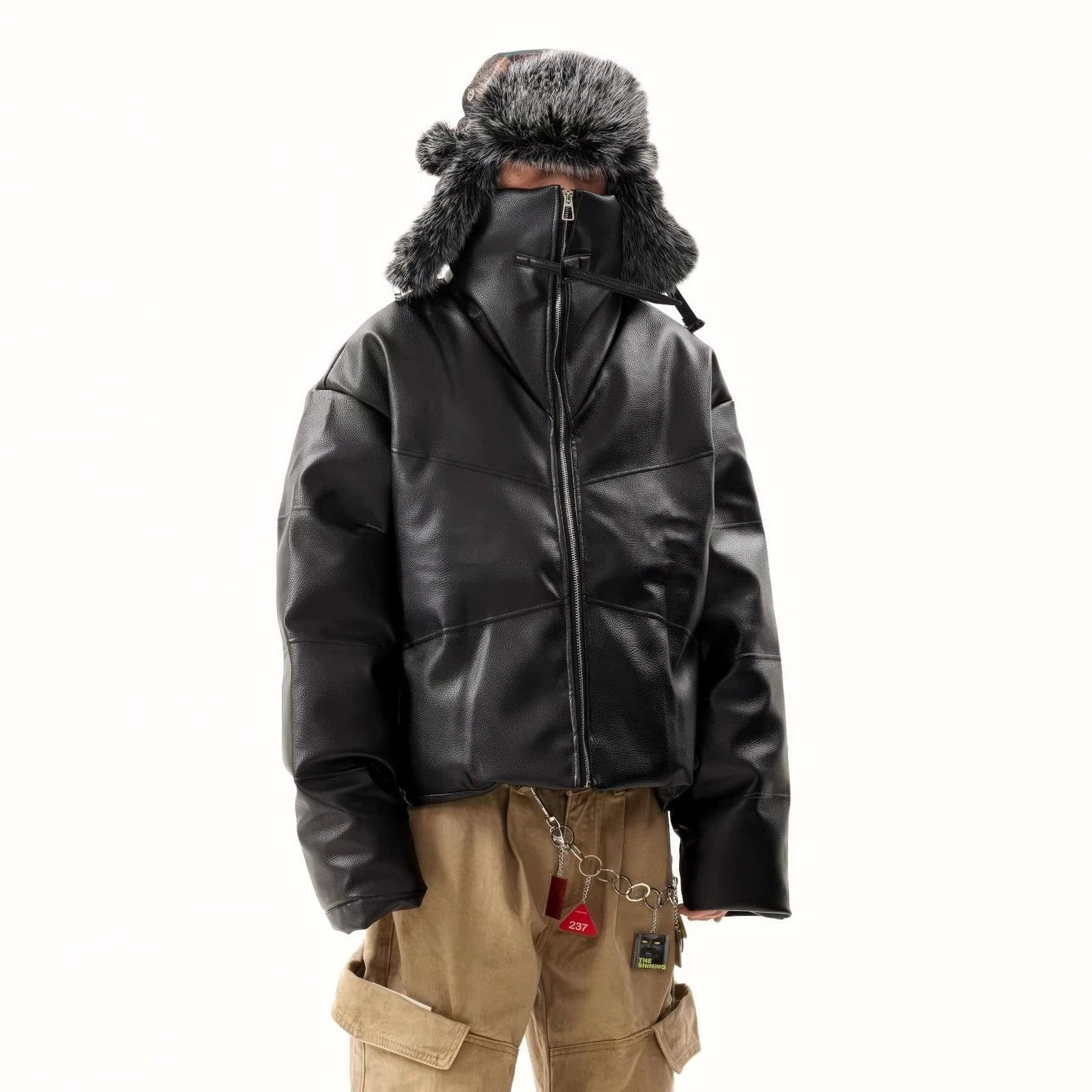 Cropped Textured Black Streetwear Leather Jacket – Starphase