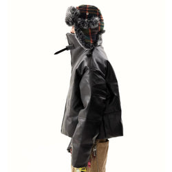 Cropped Textured Black Streetwear Leather Jacket - IMG