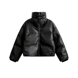Cropped Textured Black Streetwear Leather Jacket - IMG