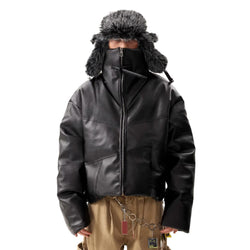 Cropped Textured Black Streetwear Leather Jacket - IMG