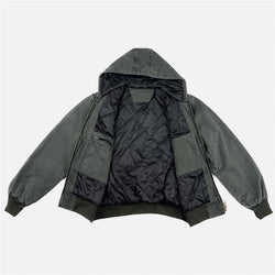 Distressed Canvas Hooded Bomber Jacket - IMG