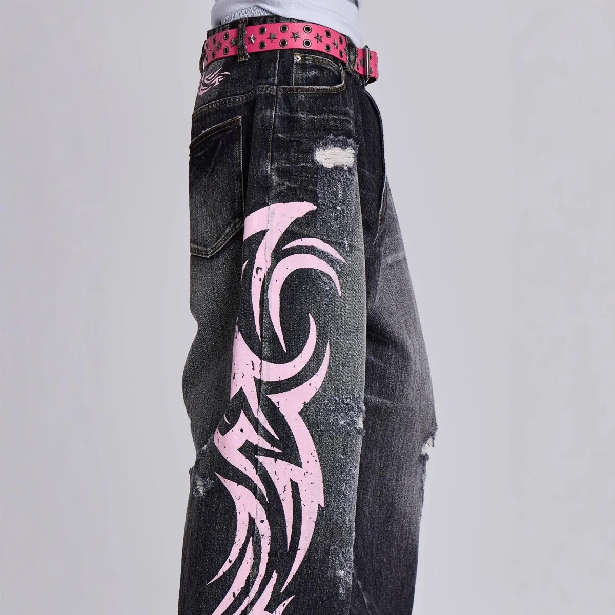 Distressed Wide Leg Denim — Y2K High Waist Street Jean - IMG