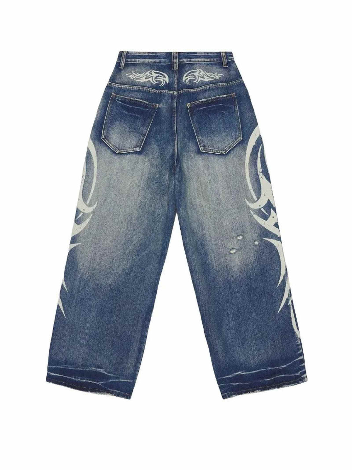 Distressed Y2K Baggy Harajuku Print Denim — Wide Leg Ripped Jeans - IMG
