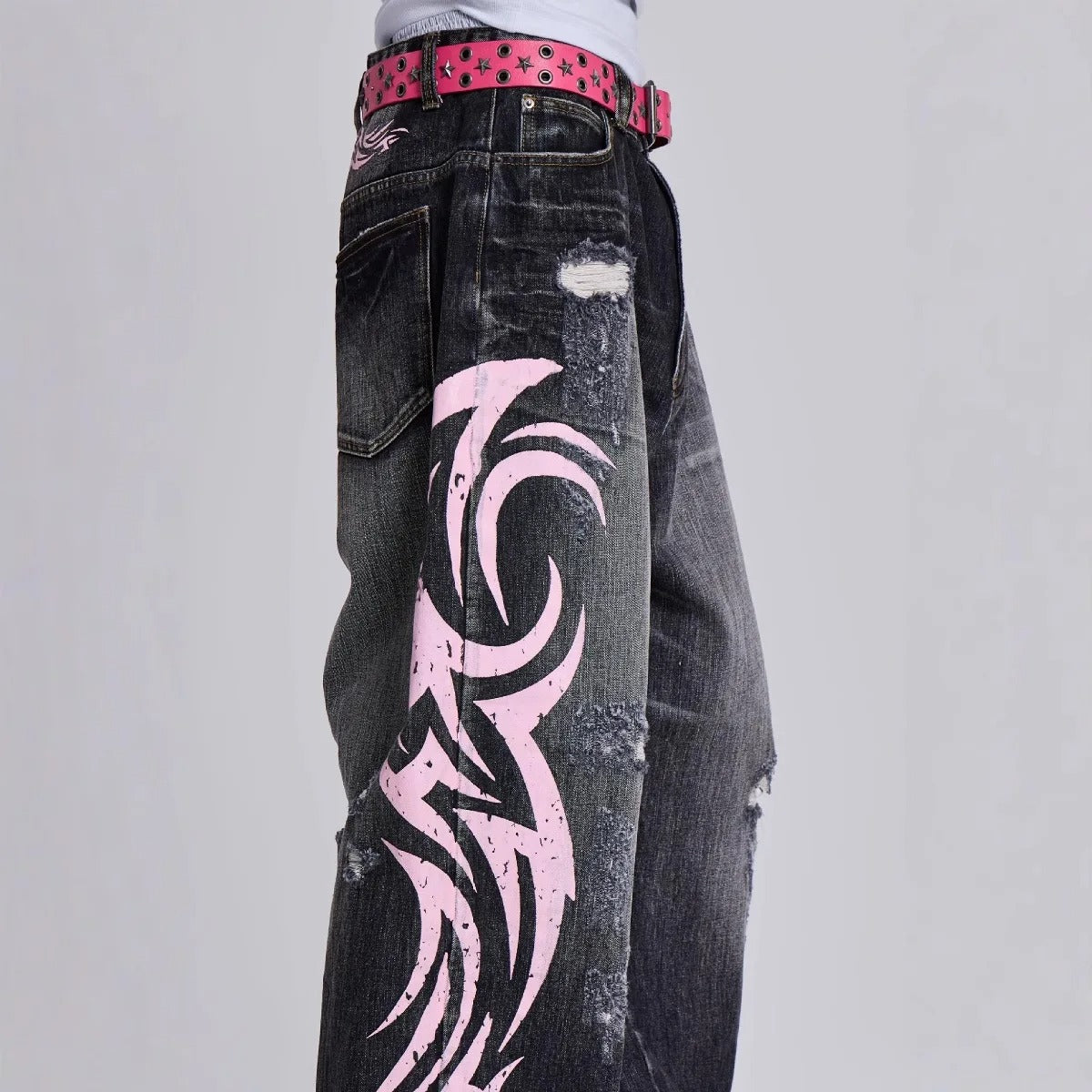 Distressed Wide Leg Denim — Y2K High Waist Street Jean
