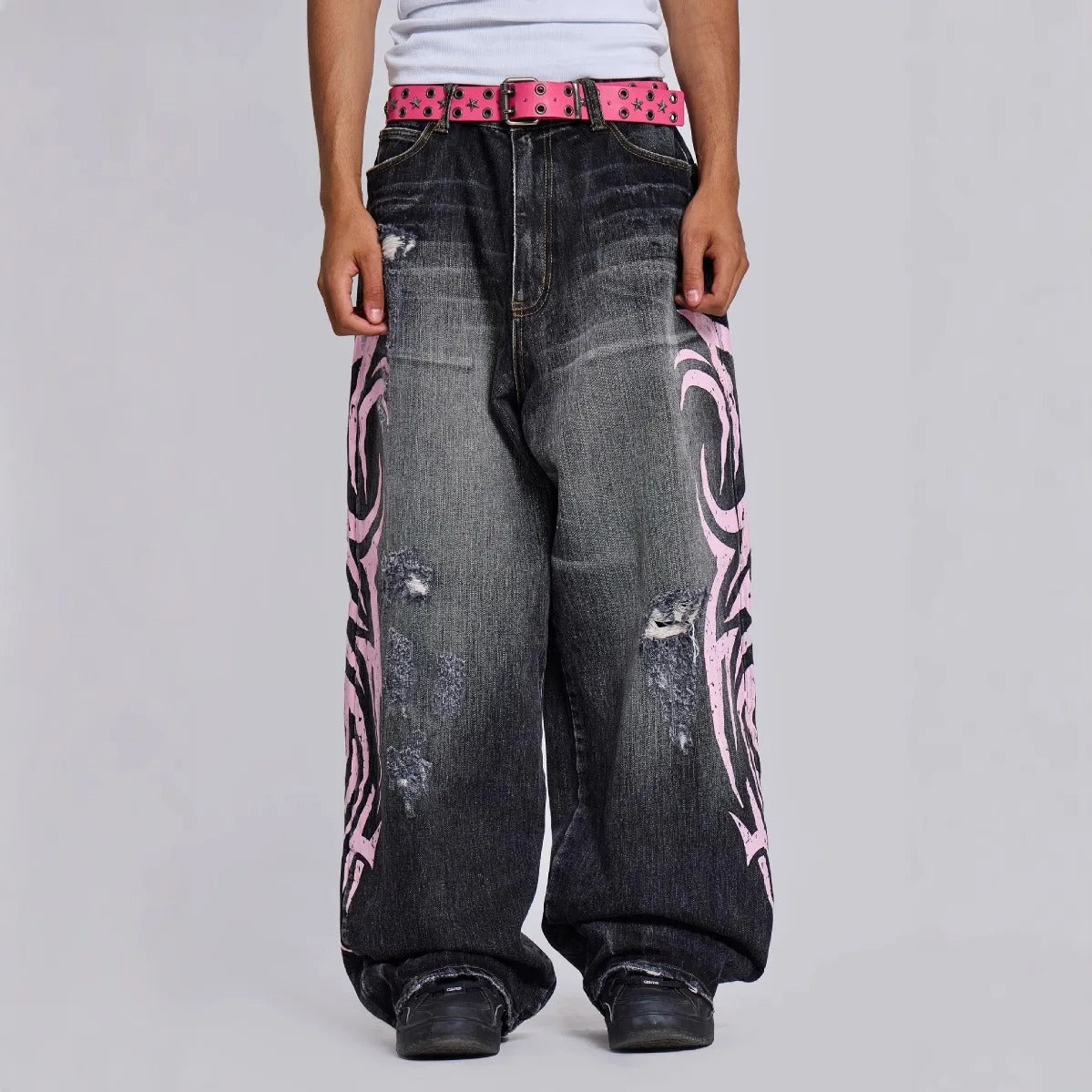 Distressed Wide Leg Denim — Y2K High Waist Street Jean