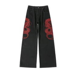 Double Dragon Embroidered Baggy Jeans - IMG