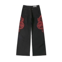 Double Dragon Embroidered Baggy Jeans - IMG