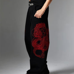 Double Dragon Embroidered Baggy Jeans - IMG