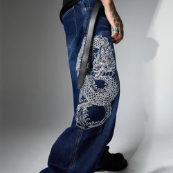 Double Dragon Embroidered Baggy Jeans - IMG