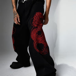 Double Dragon Embroidered Baggy Jeans - IMG