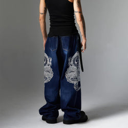 Double Dragon Embroidered Baggy Jeans - IMG