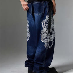 Double Dragon Embroidered Baggy Jeans - IMG