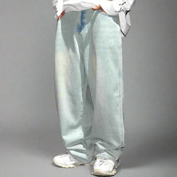 Extra Baggy Distressed Ice Blue Skater Jeans - IMG