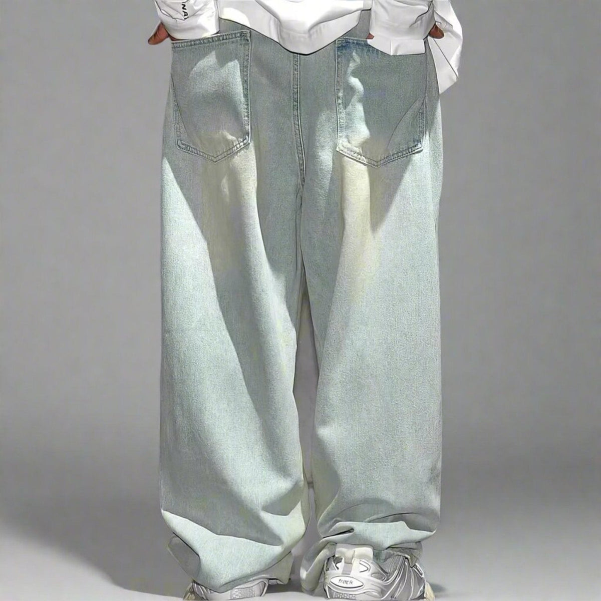 Extra Baggy Distressed Ice Blue Skater Jeans - IMG