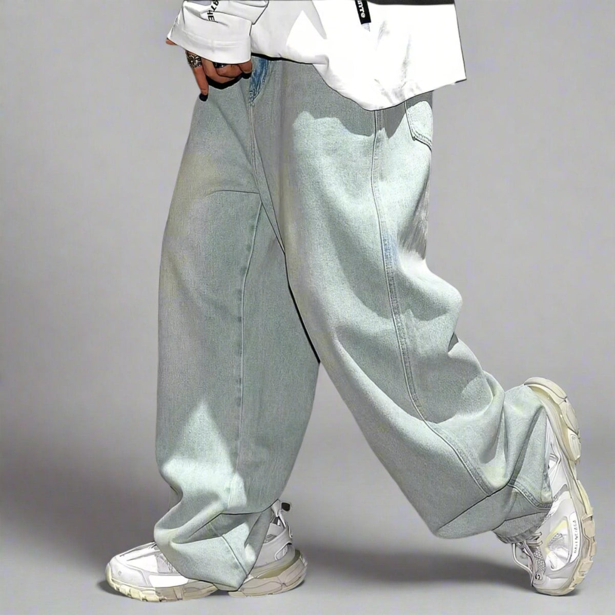 Extra Baggy Distressed Ice Blue Skater Jeans - IMG