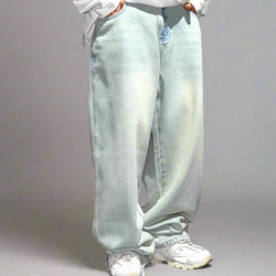 Extra Baggy Distressed Ice Blue Skater Jeans - IMG