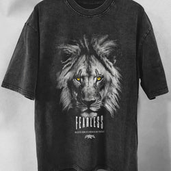 Fearless Lions Acid-Wash Graphic T-Shirt - IMG