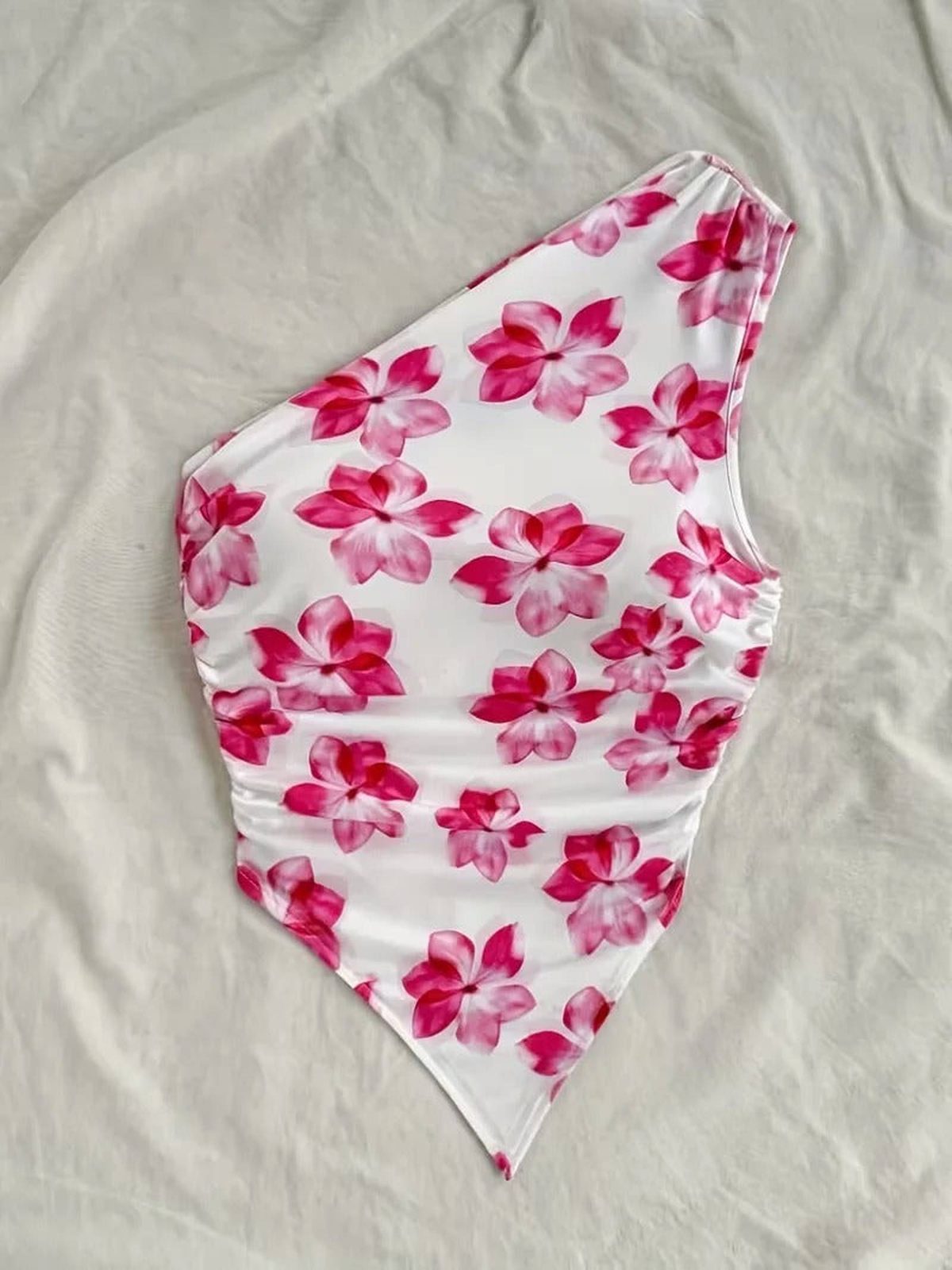 Floral One Shoulder Asymmetric Crop Tank - IMG