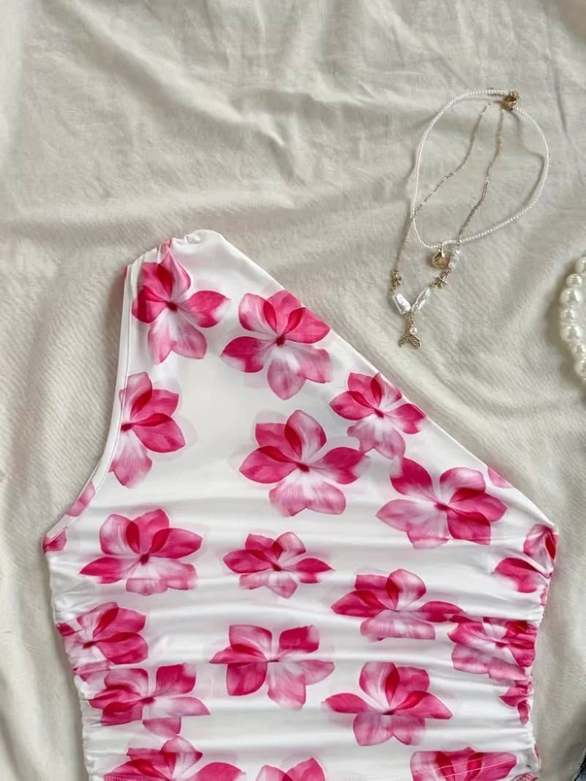 Floral One Shoulder Asymmetric Crop Tank - IMG
