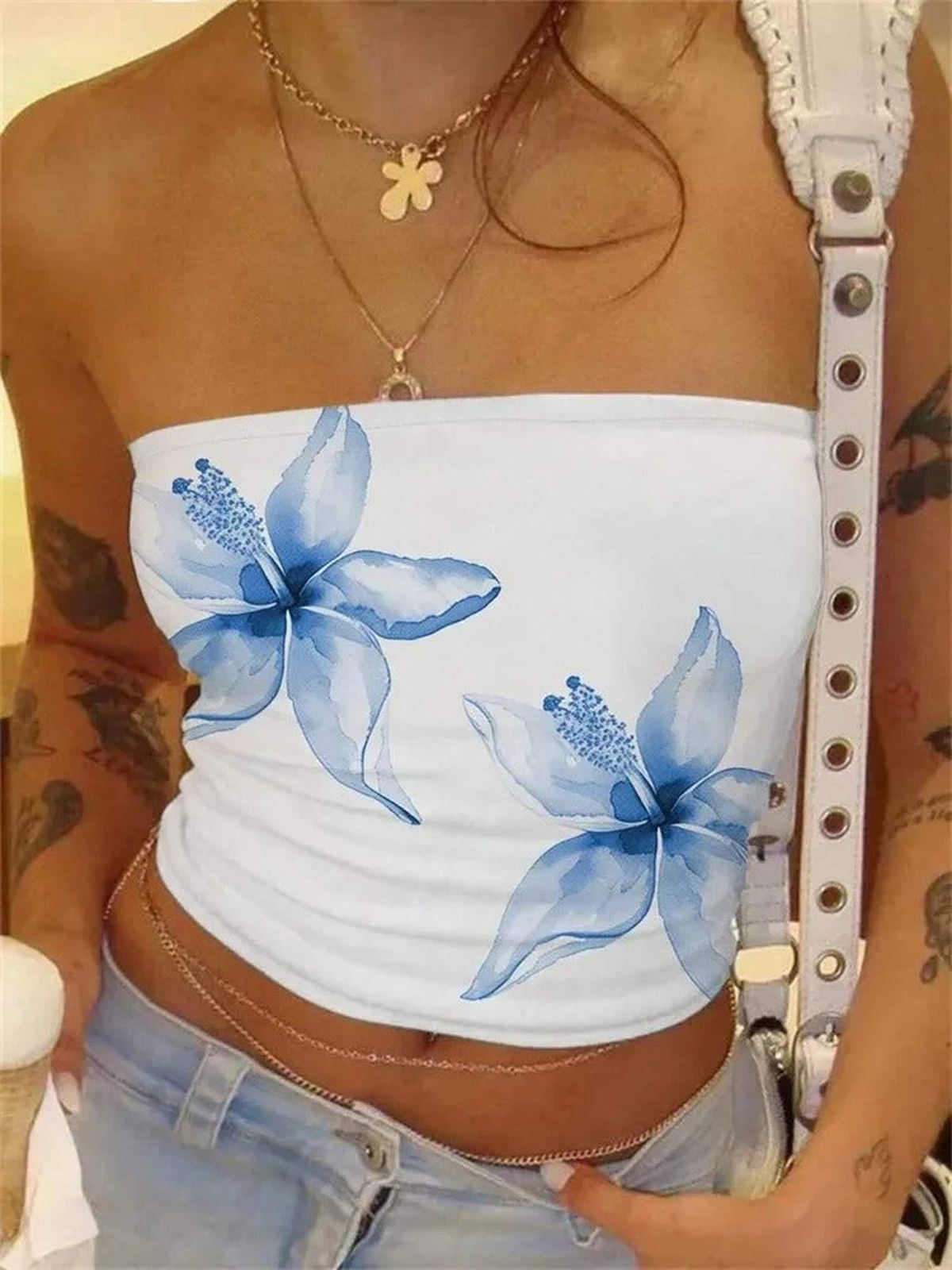 Floral Tube Y2K Crop Top Off Shoulder Summer Streetwear - IMG
