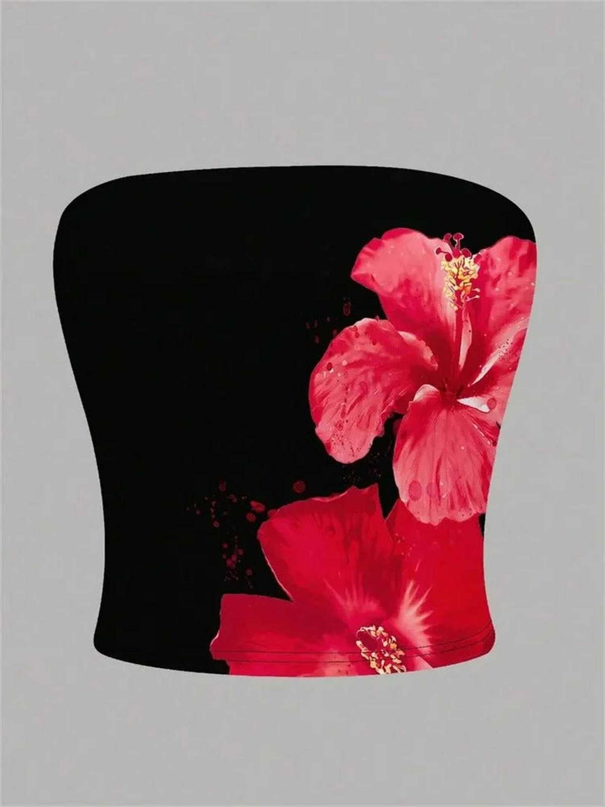 Floral Tube Y2K Crop Top Off Shoulder Summer Streetwear - IMG