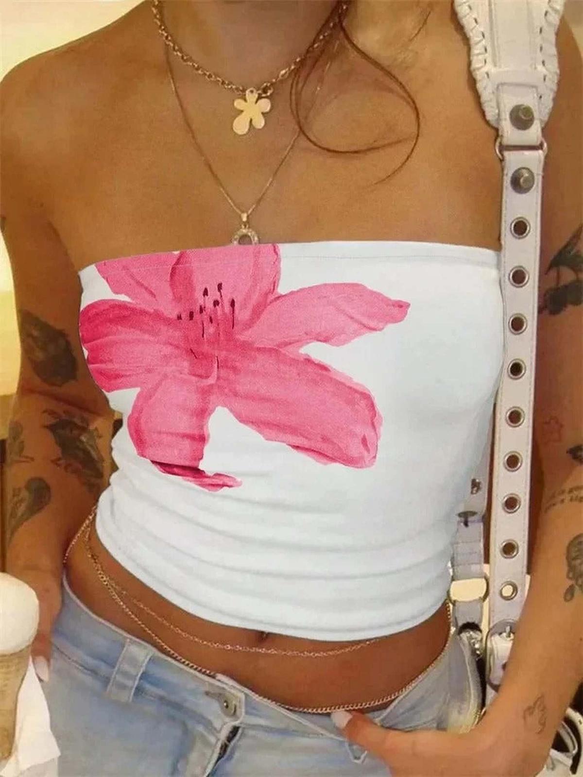 Floral Tube Y2K Crop Top Off Shoulder Summer Streetwear - IMG